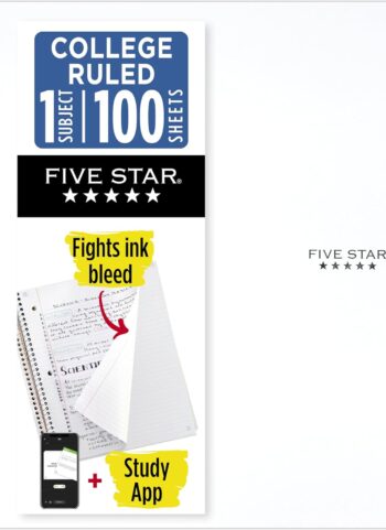 Five Star Spiral Notebook + Study App, 1 Subject, College Ruled Paper, 8-1/2" x 11", 100 Sheets, Fights Ink Bleed, Water Resistant Cover, White (72456)