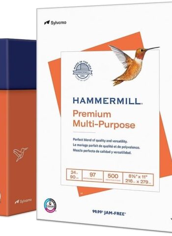 Hammermill Printer Paper, Premium Multipurpose Paper 24 lb, 8.5 x 11-5 Ream (2,500 Sheets) - 97 Bright, Made in the USA, 105810C