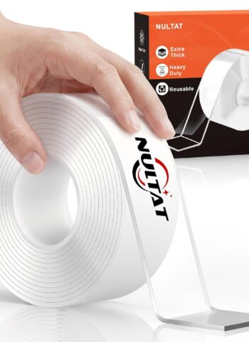 NULTAT Double Sided Tape Heavy Duty, Nano Reusable, Removable, Washable Double Stick Tape for Wall, Multipurpose Clear Adhesive High Temperature Tape 1.18" x 120"(10 Feet)