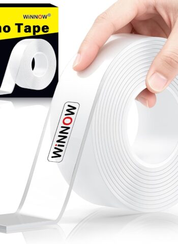 WINNOW Double Sided Heavy Duty Extra Strong Adhesive Tape - 1.2" x 120" (Pack of 1) Indoor/Outdoor Household Nano Tape for Hanging Decorations, Lights, Garlands - Reusable and Damage-Free
