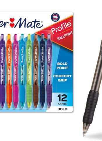 Paper Mate Profile Retractable Ballpoint Pens, Bold Point (1.4mm), Assorted Colors, 12 Count - Back to School, Office, Teacher Supplies